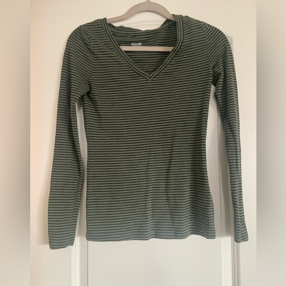 Mossimo Dark Green W/ Black Stripes Long Sleeve
